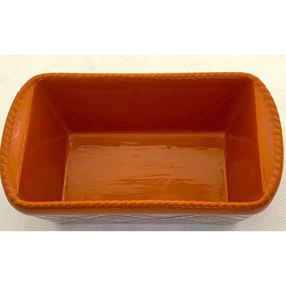 LOAF BAKING DISH-TEMP-TATIONS-Ceramic-Pumpkin & Green-Plaid-Holiday Theme-Small - Picture 3 of 8